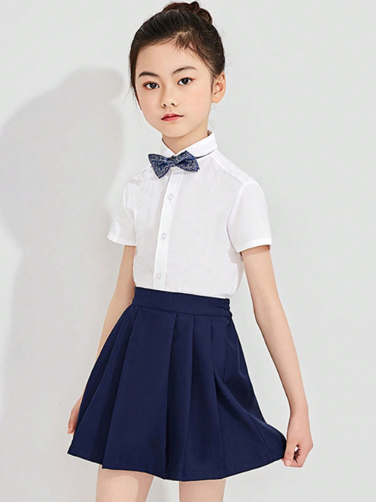 Tween Girls' Sporty Skateboarding Solid Color Short Skirt With Elastic Waist And Pleats, Suitable For School Uniform Or Performance