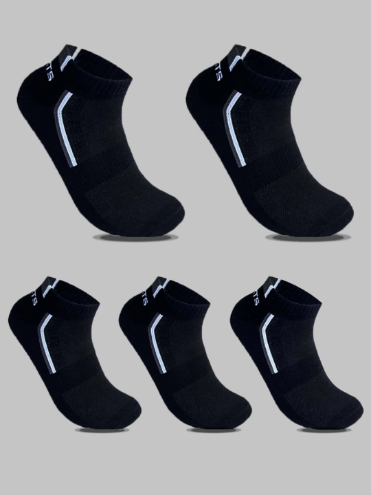 5pairs Thin Black Sweat-absorbent Sports Socks