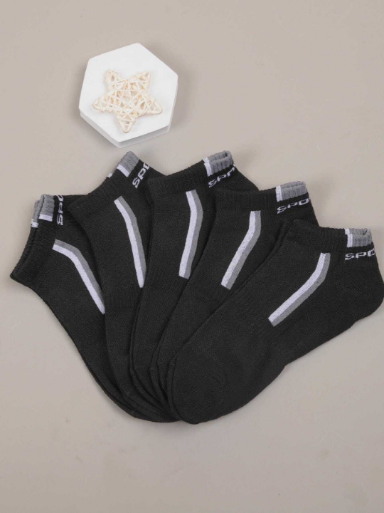 5pairs Thin Black Sweat-absorbent Sports Socks