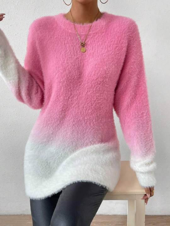 Essnce Ombre Drop Shoulder Fluffy Knit Sweater