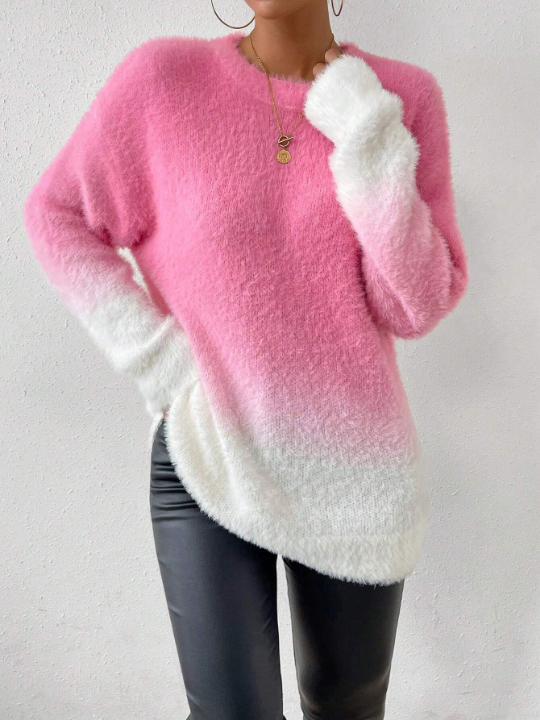 Essnce Ombre Drop Shoulder Fluffy Knit Sweater