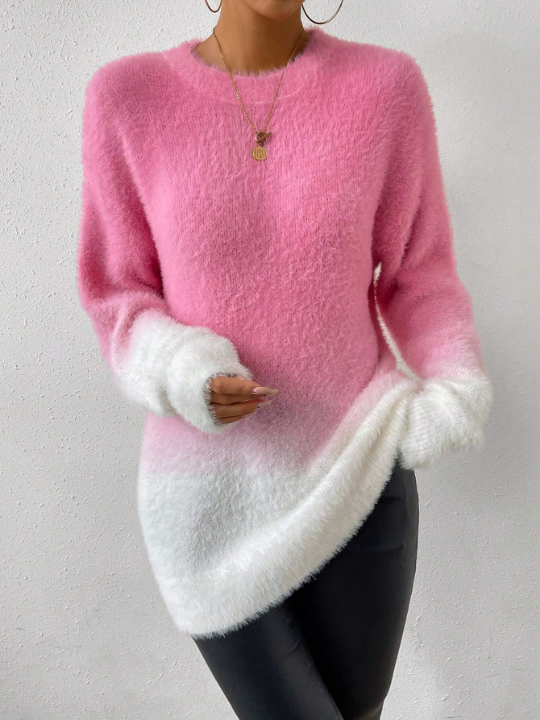 Essnce Ombre Drop Shoulder Fluffy Knit Sweater