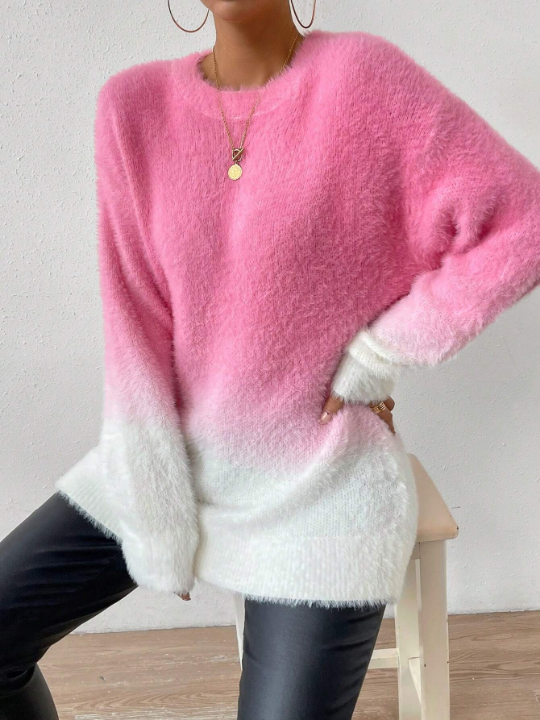 Essnce Ombre Drop Shoulder Fluffy Knit Sweater