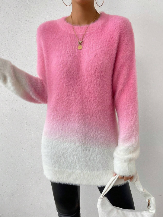 Essnce Ombre Drop Shoulder Fluffy Knit Sweater