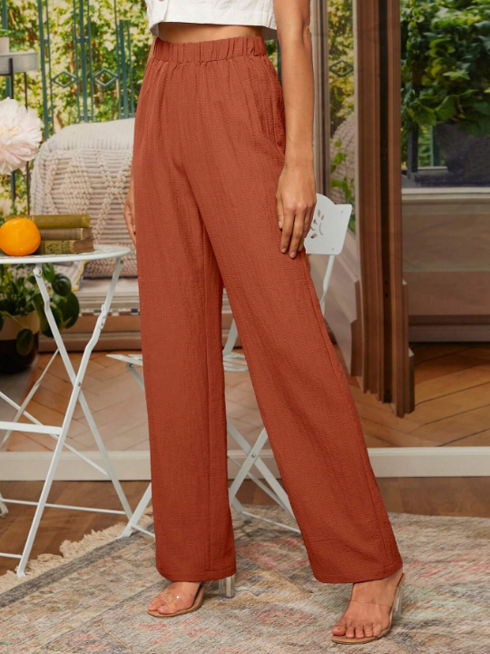 LUNE Solid Elastic Waist Straight Leg Pants