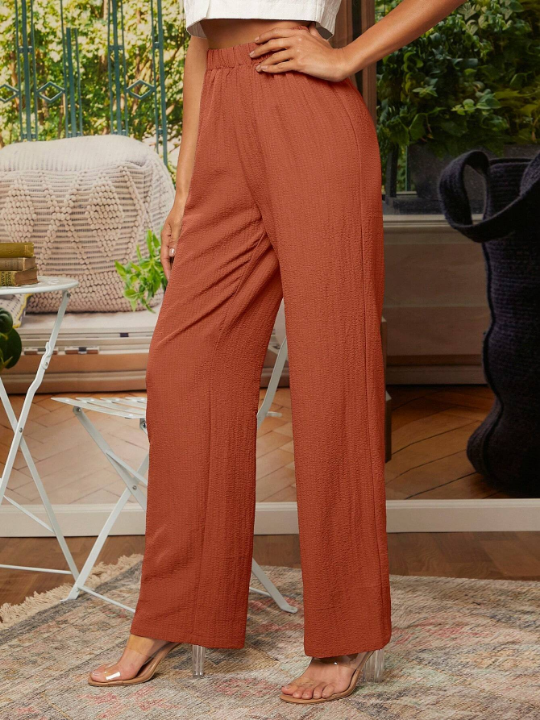 LUNE Solid Elastic Waist Straight Leg Pants