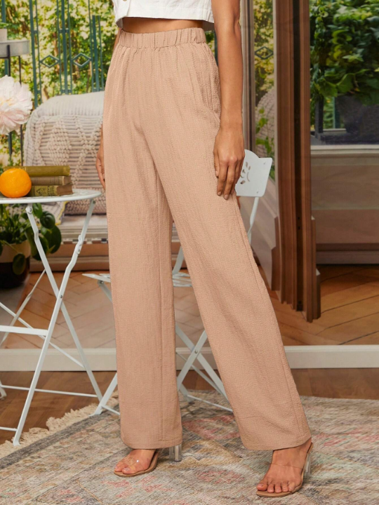 LUNE Solid Elastic Waist Straight Leg Pants