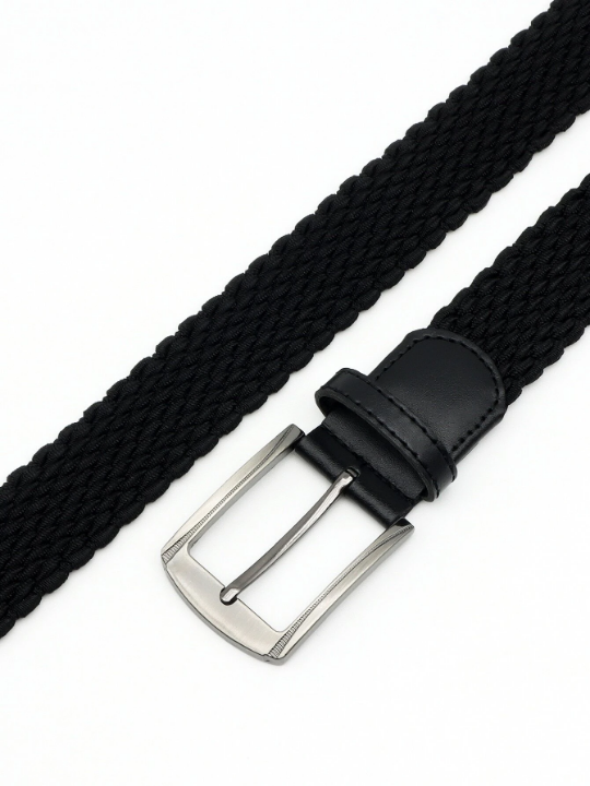 1pc Men's Solid Color Fashionable & Versatile Elastic Braided Belt For Outdoor Sports And Daily Wear