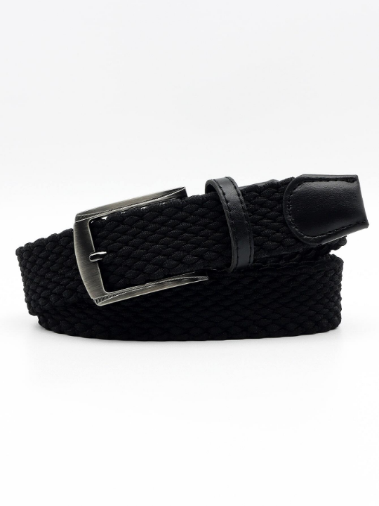 1pc Men's Solid Color Fashionable & Versatile Elastic Braided Belt For Outdoor Sports And Daily Wear