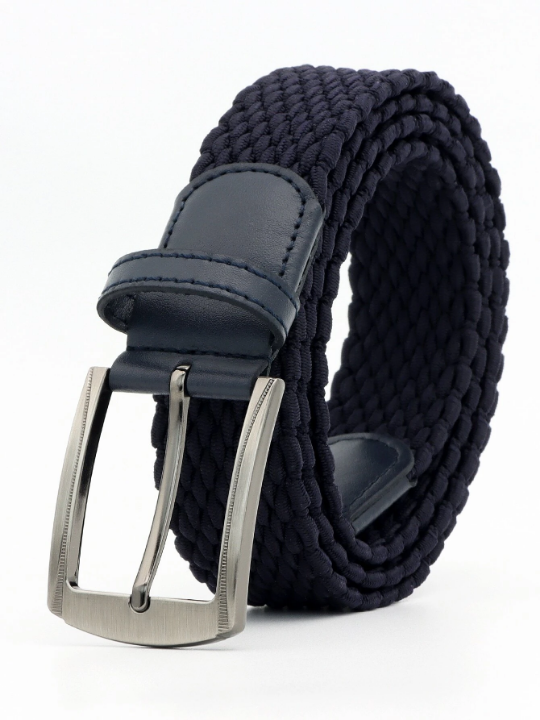 1pc Men's Solid Color Fashionable Casual Outdoor Sports Golf Stretch Braided Belt, Suitable For Everyday Wear