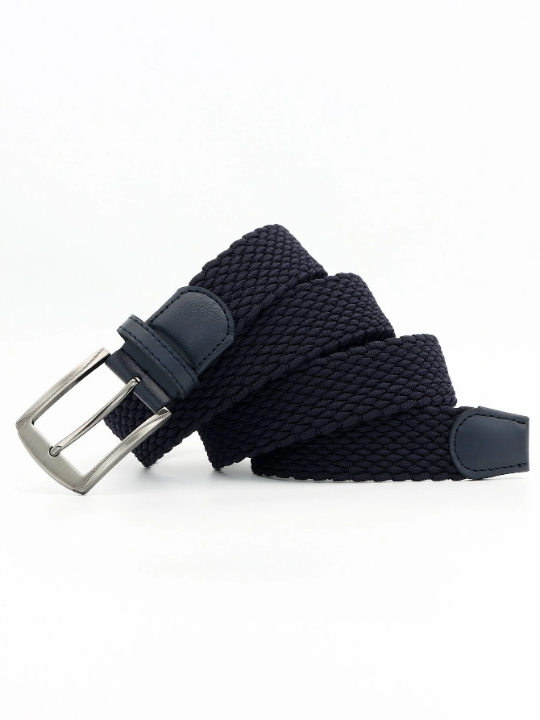 1pc Men's Solid Color Fashionable Casual Outdoor Sports Golf Stretch Braided Belt, Suitable For Everyday Wear