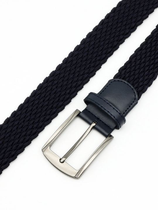 1pc Men's Solid Color Fashionable Casual Outdoor Sports Golf Stretch Braided Belt, Suitable For Everyday Wear