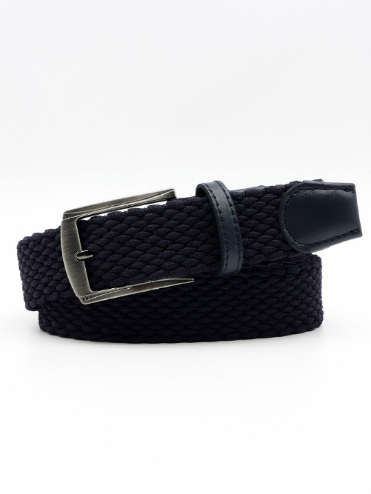 1pc Men's Solid Color Fashionable Casual Outdoor Sports Golf Stretch Braided Belt, Suitable For Everyday Wear