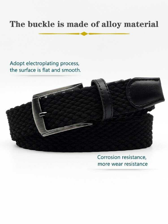 1pc Men's Solid Color Fashionable & Versatile Elastic Braided Belt For Outdoor Sports And Daily Wear