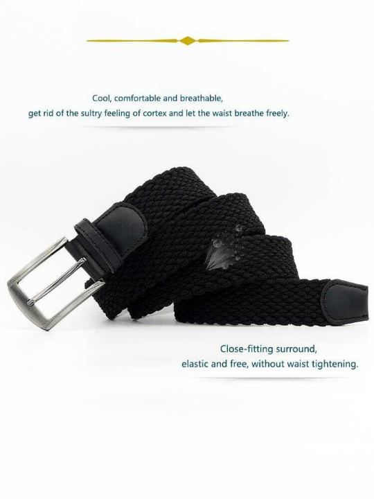 1pc Men's Solid Color Fashionable & Versatile Elastic Braided Belt For Outdoor Sports And Daily Wear