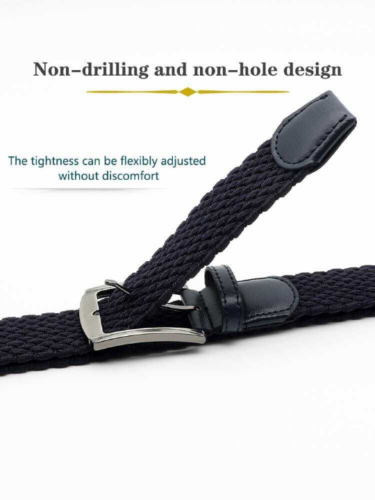 1pc Men's Solid Color Fashionable Casual Outdoor Sports Golf Stretch Braided Belt, Suitable For Everyday Wear