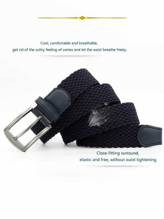 1pc Men's Solid Color Fashionable Casual Outdoor Sports Golf Stretch Braided Belt, Suitable For Everyday Wear