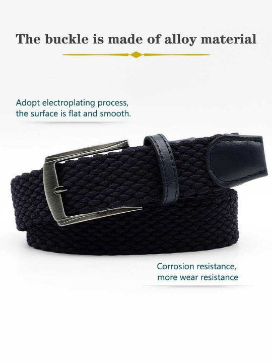 1pc Men's Solid Color Fashionable Casual Outdoor Sports Golf Stretch Braided Belt, Suitable For Everyday Wear