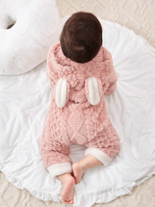 Baby Girl 3D Ear Design Hooded Teddy Jumpsuit