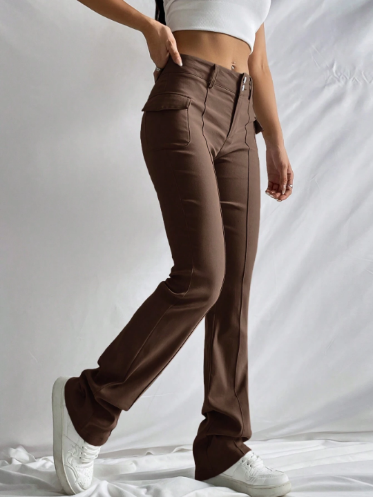 EZwear Solid Flap Detail Pants