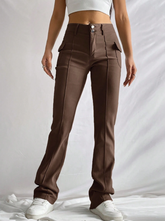 EZwear Solid Flap Detail Pants