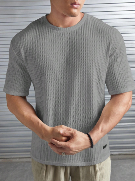 Manfinity Homme Loose Fit Men's Solid Color Waffle Knit T-Shirt