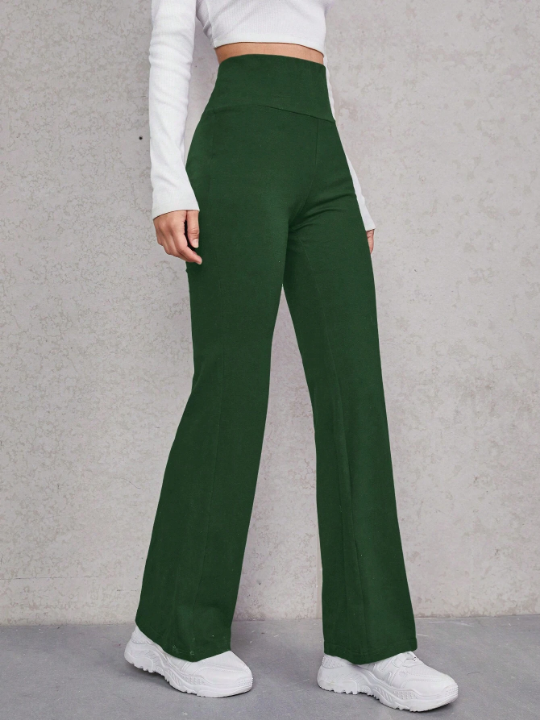 EZwear Solid Wideband Waist Flare Leg Pants