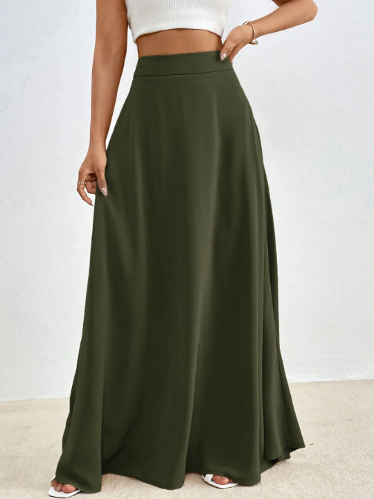 Essnce Solid High Waist Maxi Skirt