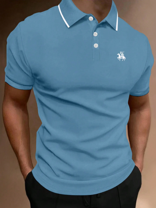 Manfinity Mode Men Horse Print Contrast Trim Polo Shirt