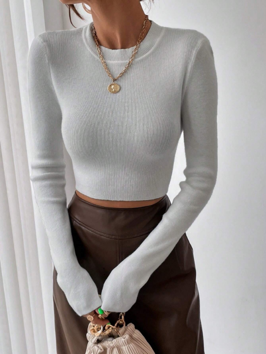 Priv Solid Crop Sweater