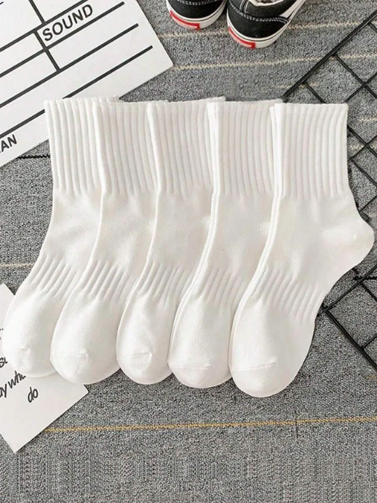 5pairs Men's Spring And Autumn New Casual Mid-Calf Socks For Couple, All-Match Style