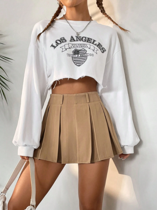 Solid Pleated Detail Skort