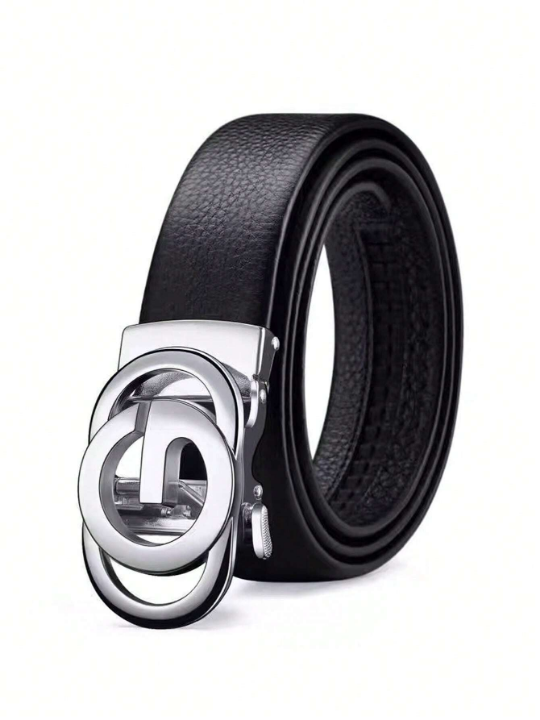 1pc Men's Automatic Buckle Leather Belt, Casual Business Belt Suitable For Young, Middle-Aged And Elderly
