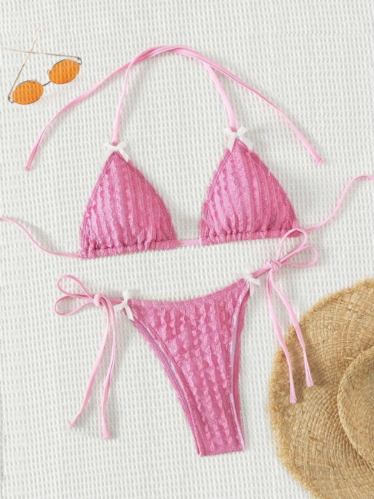 Swim Mod Halter Triangle Tie Side Bikini Swimsuit