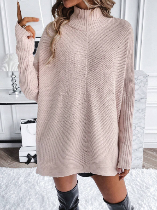 Essnce Turtleneck Batwing Sleeve Ribbed Knit Sweater