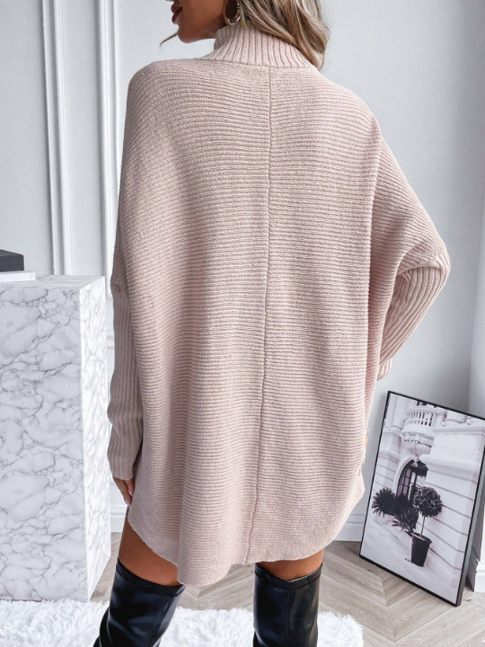 Essnce Turtleneck Batwing Sleeve Ribbed Knit Sweater