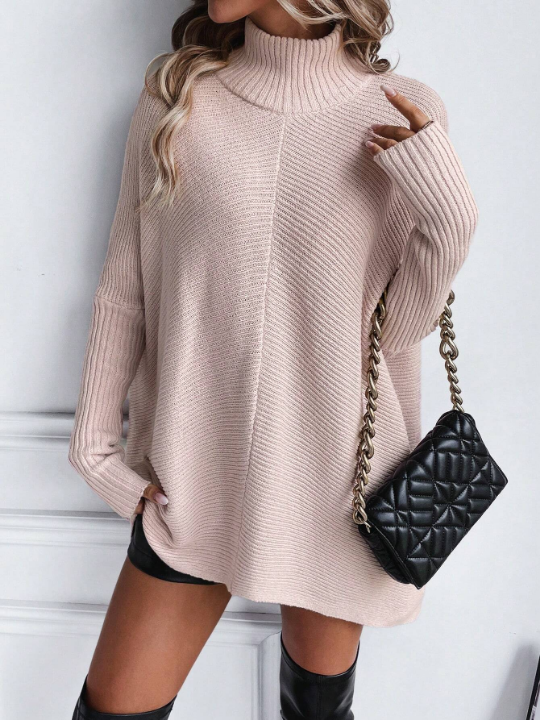 Essnce Turtleneck Batwing Sleeve Ribbed Knit Sweater