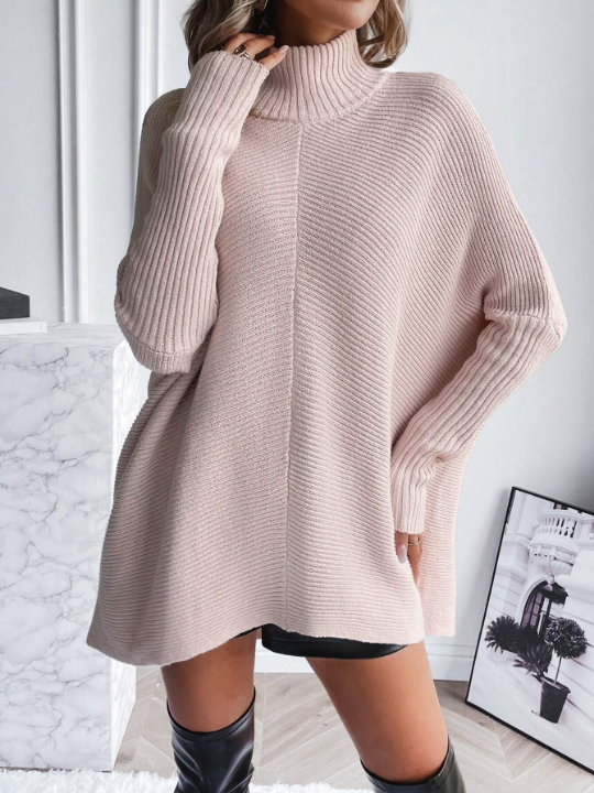 Essnce Turtleneck Batwing Sleeve Ribbed Knit Sweater