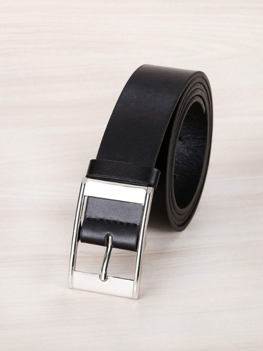 1pc Women's Black Rectangular Buckle Fashionable Plus-sized Belt, Suitable For Daily Use, With Lengthened Strap