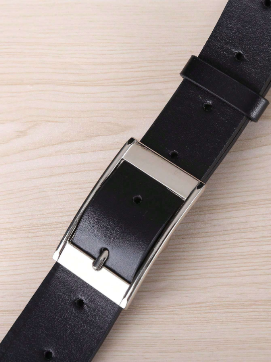 1pc Women's Black Rectangular Buckle Fashionable Plus-sized Belt, Suitable For Daily Use, With Lengthened Strap