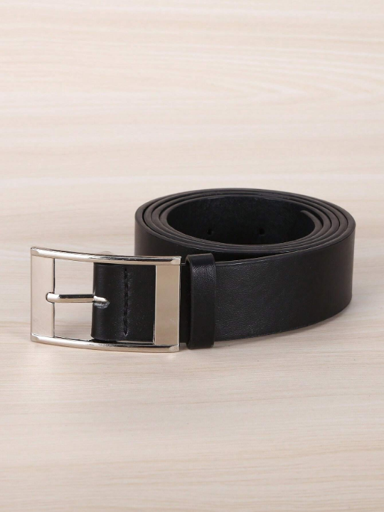 1pc Women's Black Rectangular Buckle Fashionable Plus-sized Belt, Suitable For Daily Use, With Lengthened Strap