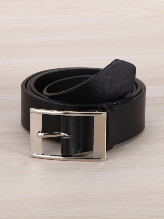 1pc Women's Black Rectangular Buckle Fashionable Plus-sized Belt, Suitable For Daily Use, With Lengthened Strap