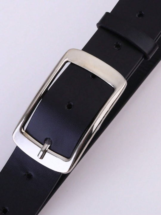 1pc Men's Silver Rectangle Buckle Pu Leather Belt, Suitable For Daily Use, Boyfriend Gift