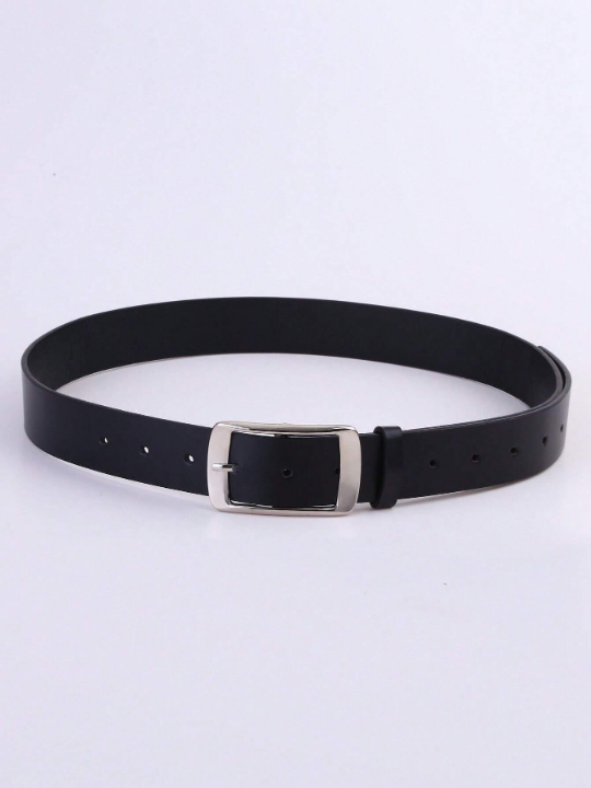 1pc Men's Silver Rectangle Buckle Pu Leather Belt, Suitable For Daily Use, Boyfriend Gift