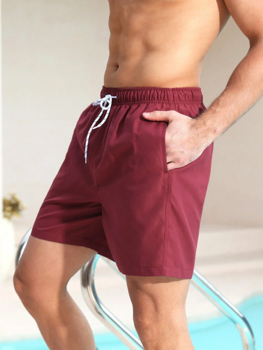 Manfinity Swimmode Men Solid Drawstring Waist Swim Trunks