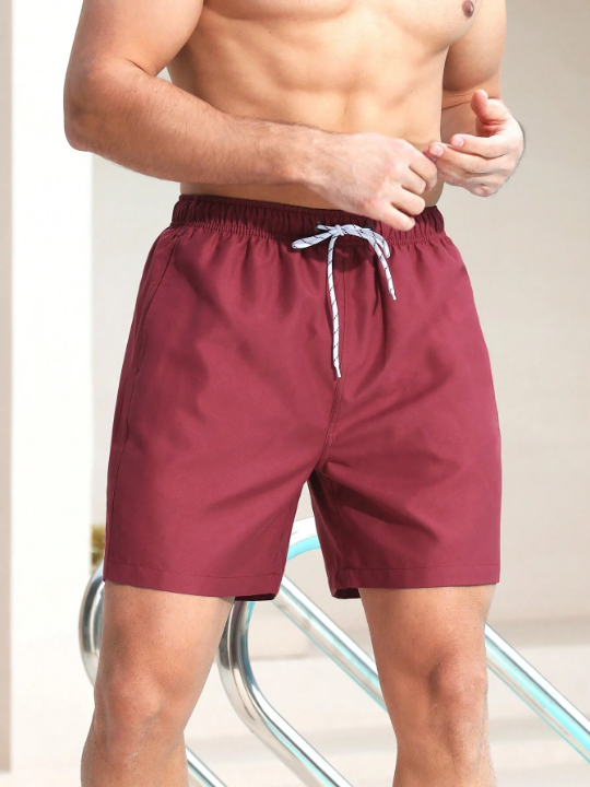 Manfinity Swimmode Men Solid Drawstring Waist Swim Trunks