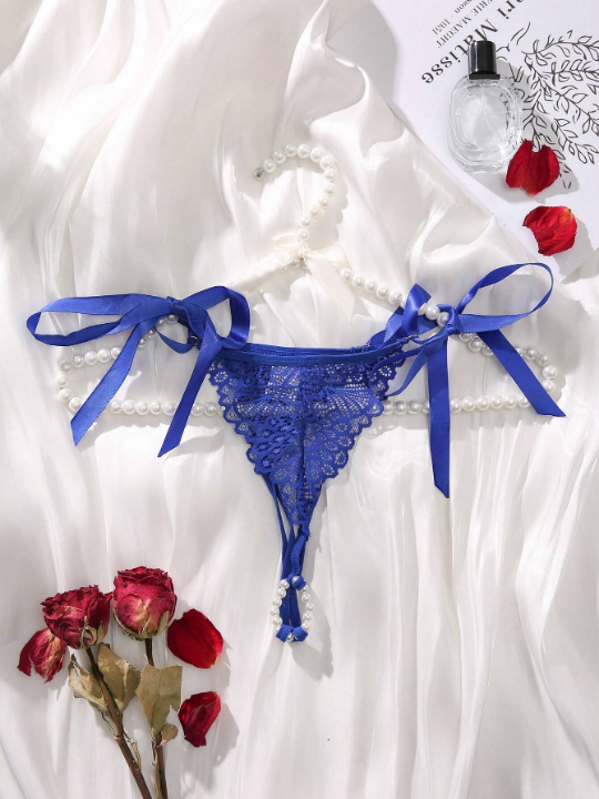 Classic Sexy Floral Lace Pearl Decor Thong