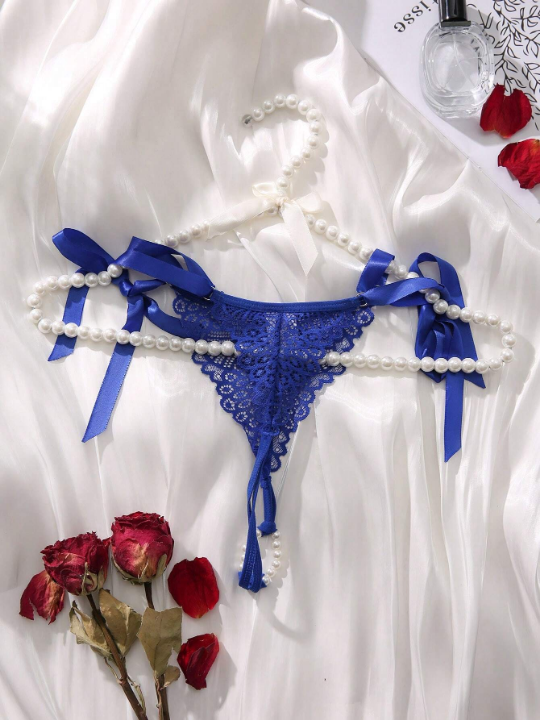 Classic Sexy Floral Lace Pearl Decor Thong