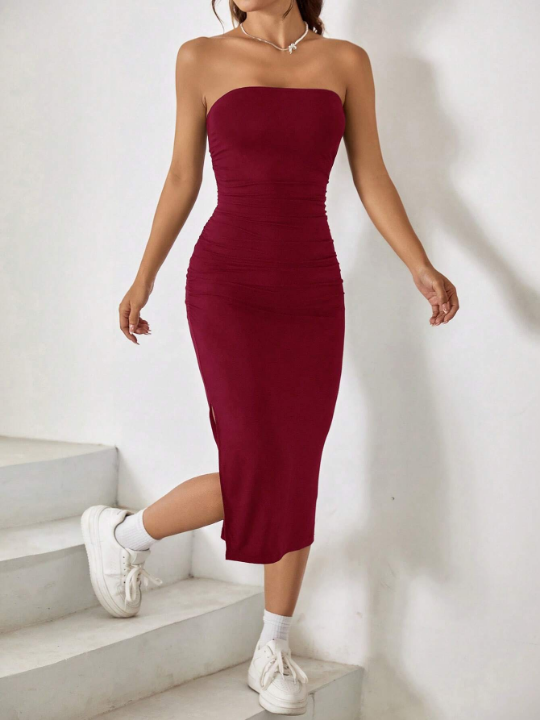 EZwear Split Thigh Tube Bodycon Dress