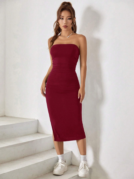 EZwear Split Thigh Tube Bodycon Dress